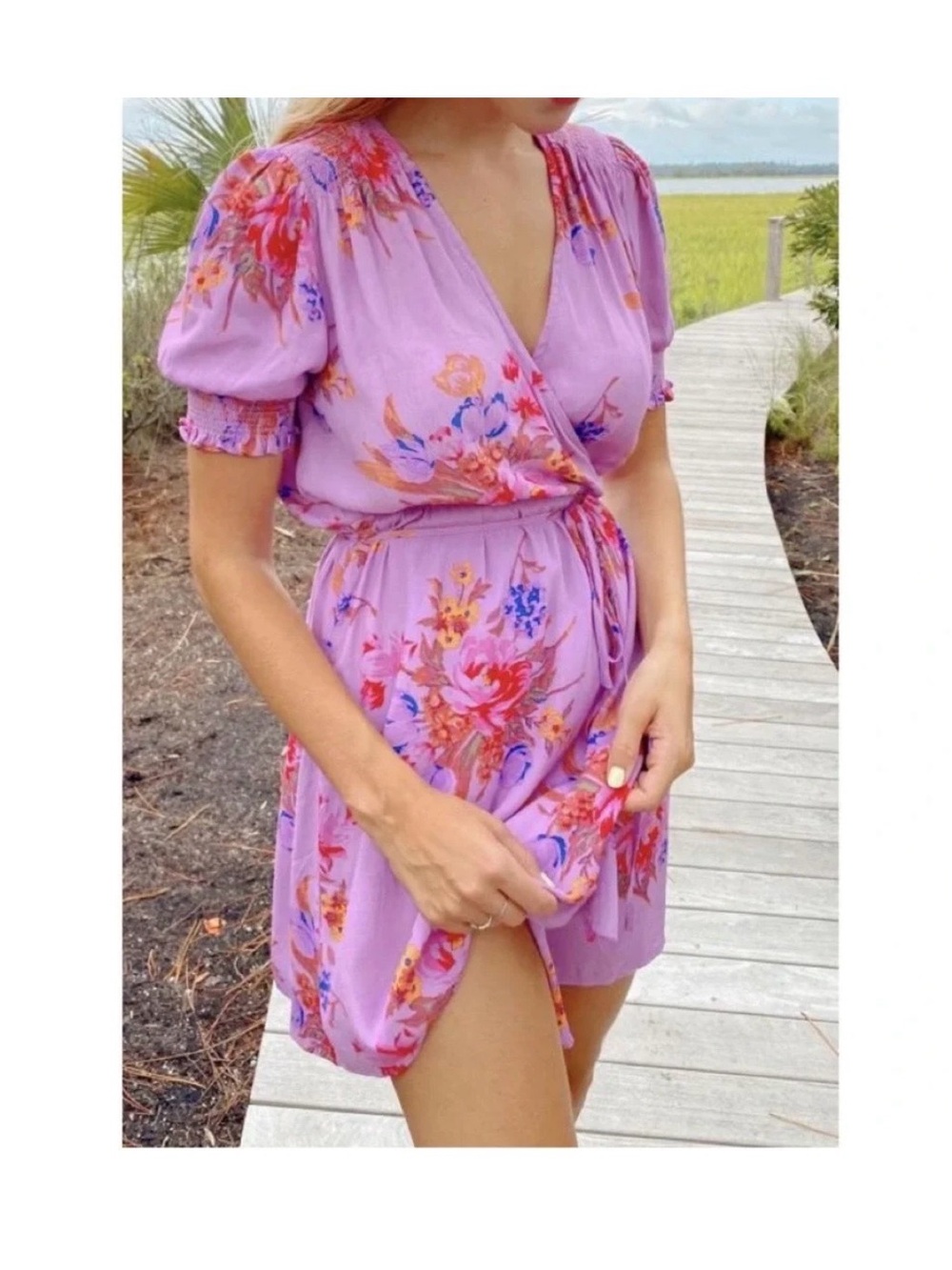Urban Outfitters Viscose Floral Wrap Midi Dress L
